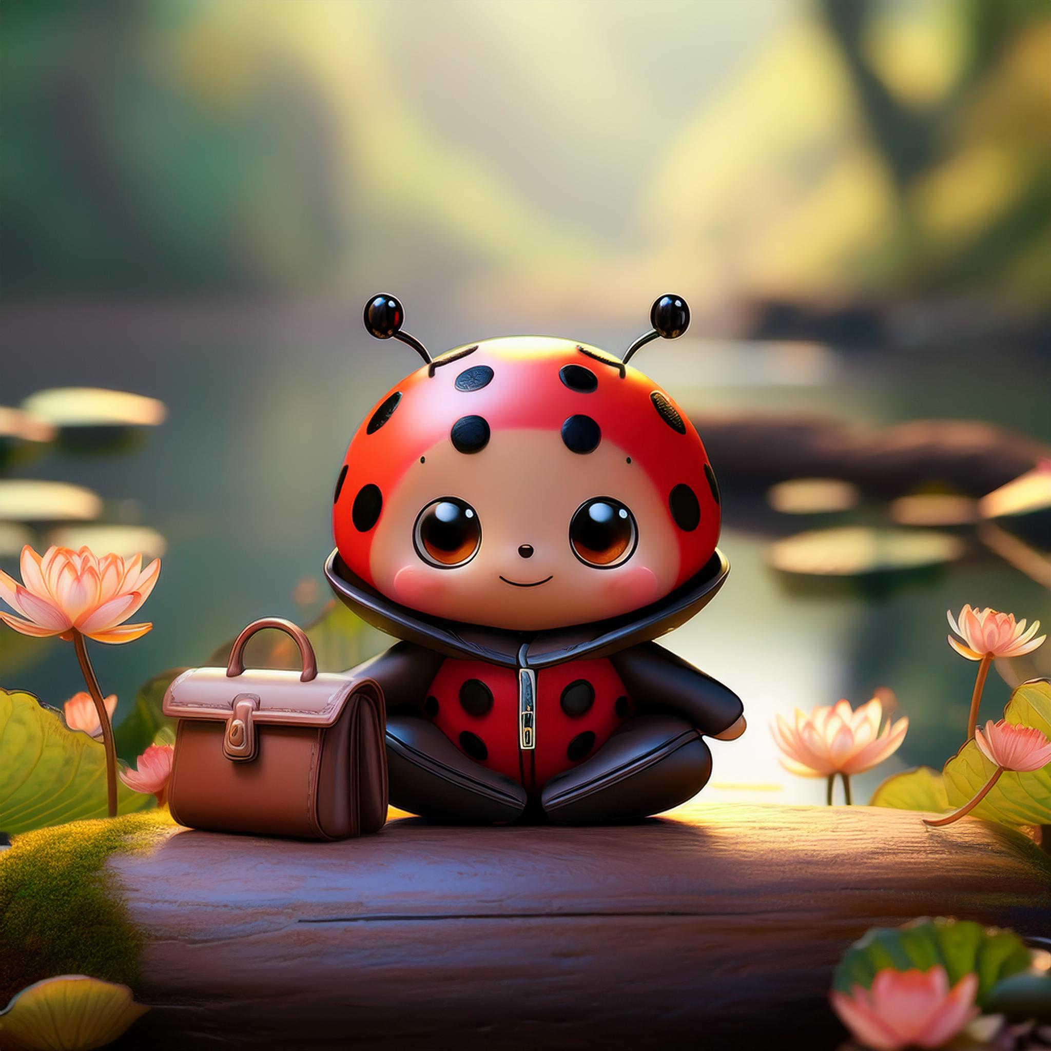 petite-coccinelle-kawai-assise-en-lotus-avec-un-cartable-a-cote-delle-et-souriant
