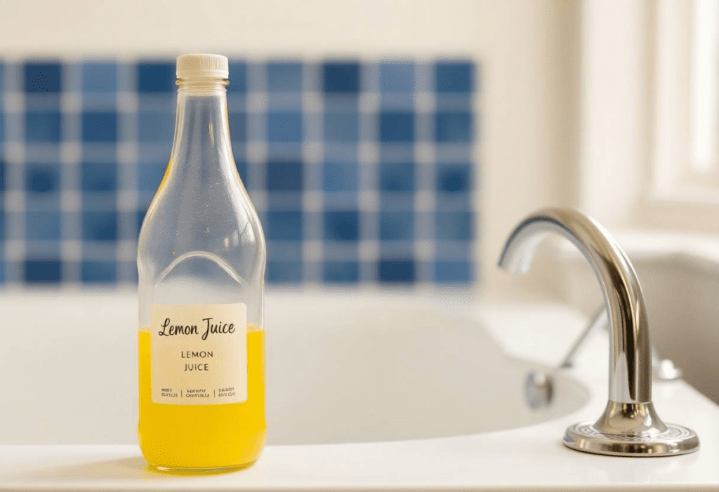 Une bouteille de jus de citron qui permet de faire des rinçages naturels pour vos cheveux