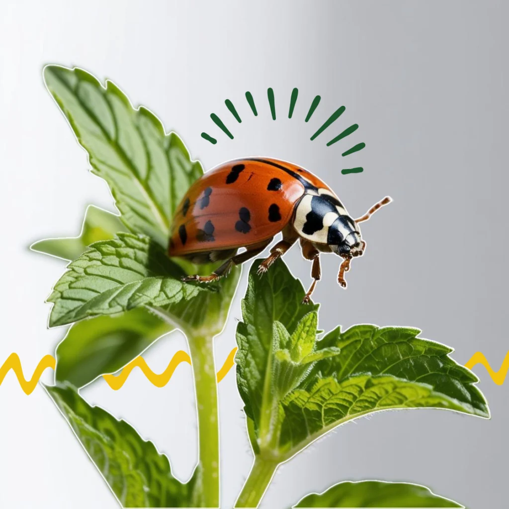 Une coccinelle posée sur de la menthe