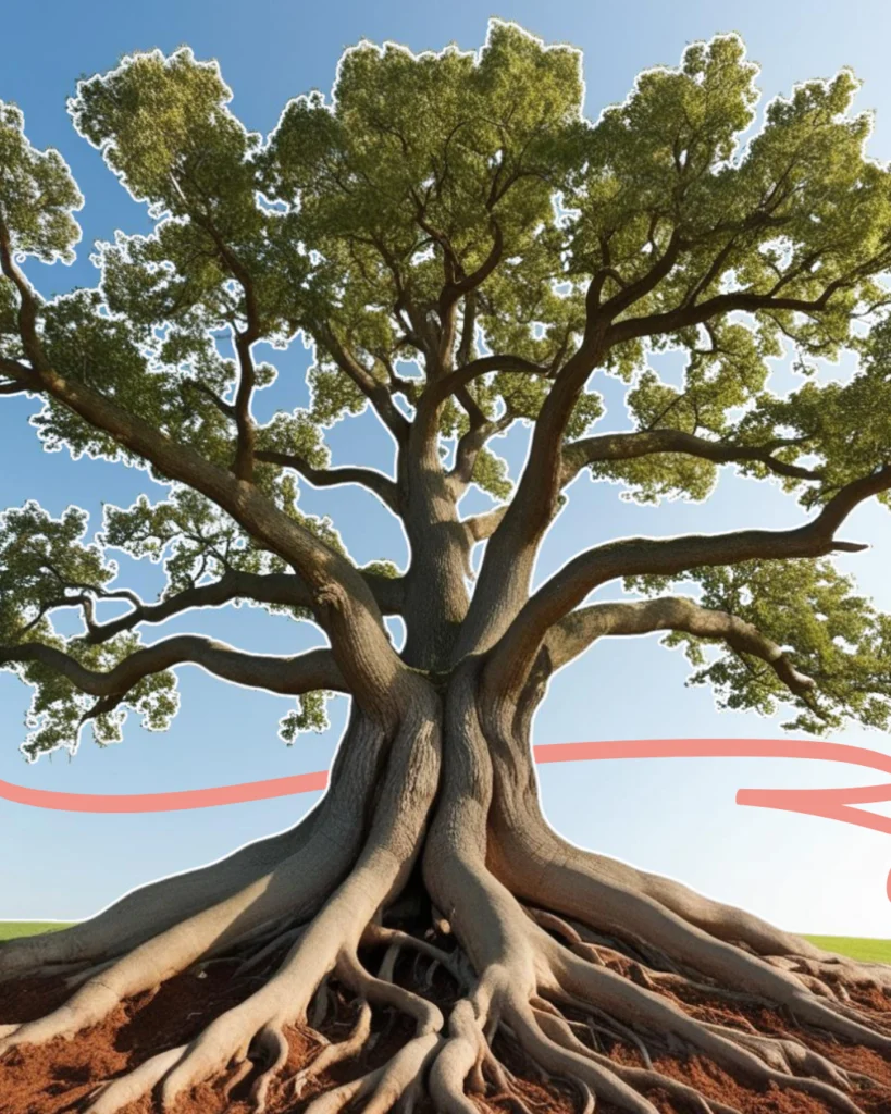 Une image symbolisant l'approche holistique, comme un arbre avec des racines profondes et des branches étendues