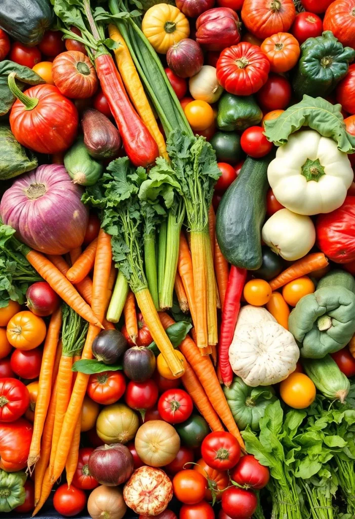 Légumes de septembre – tomates, courgettes, aubergines, poivrons, betteraves, sur une table.