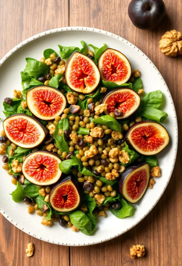Salade automnale de lentilles, figues et noix.