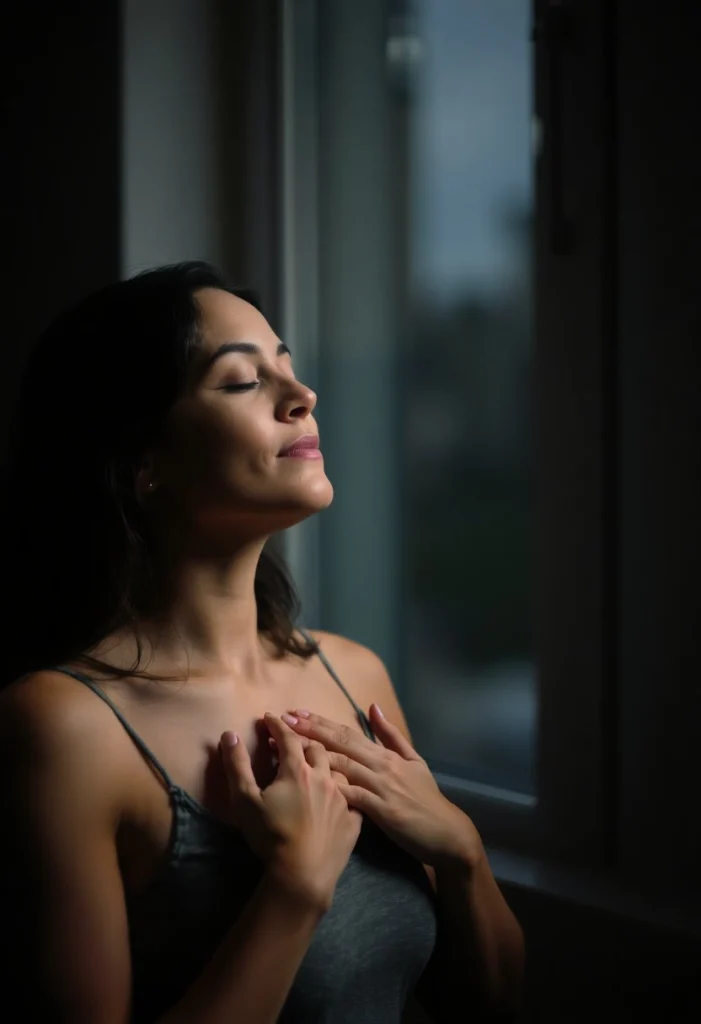 Une personne méditant paisiblement à la lumière du matin.