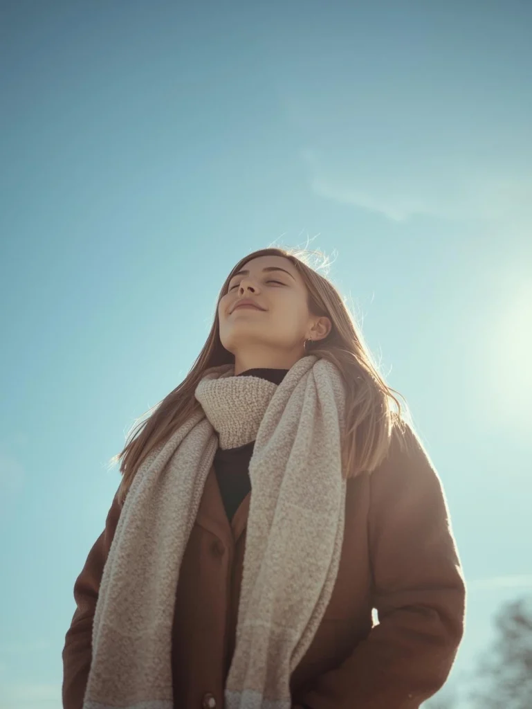 Personne s’exposant à la lumière naturelle, lampe de luminothérapie, capsules de vitamine D