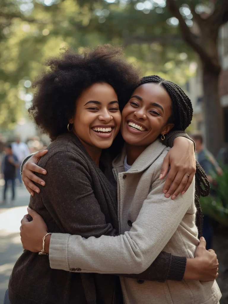 Deux personnes qui se sourient et se remercient chaleureusement, ambiance amicale
