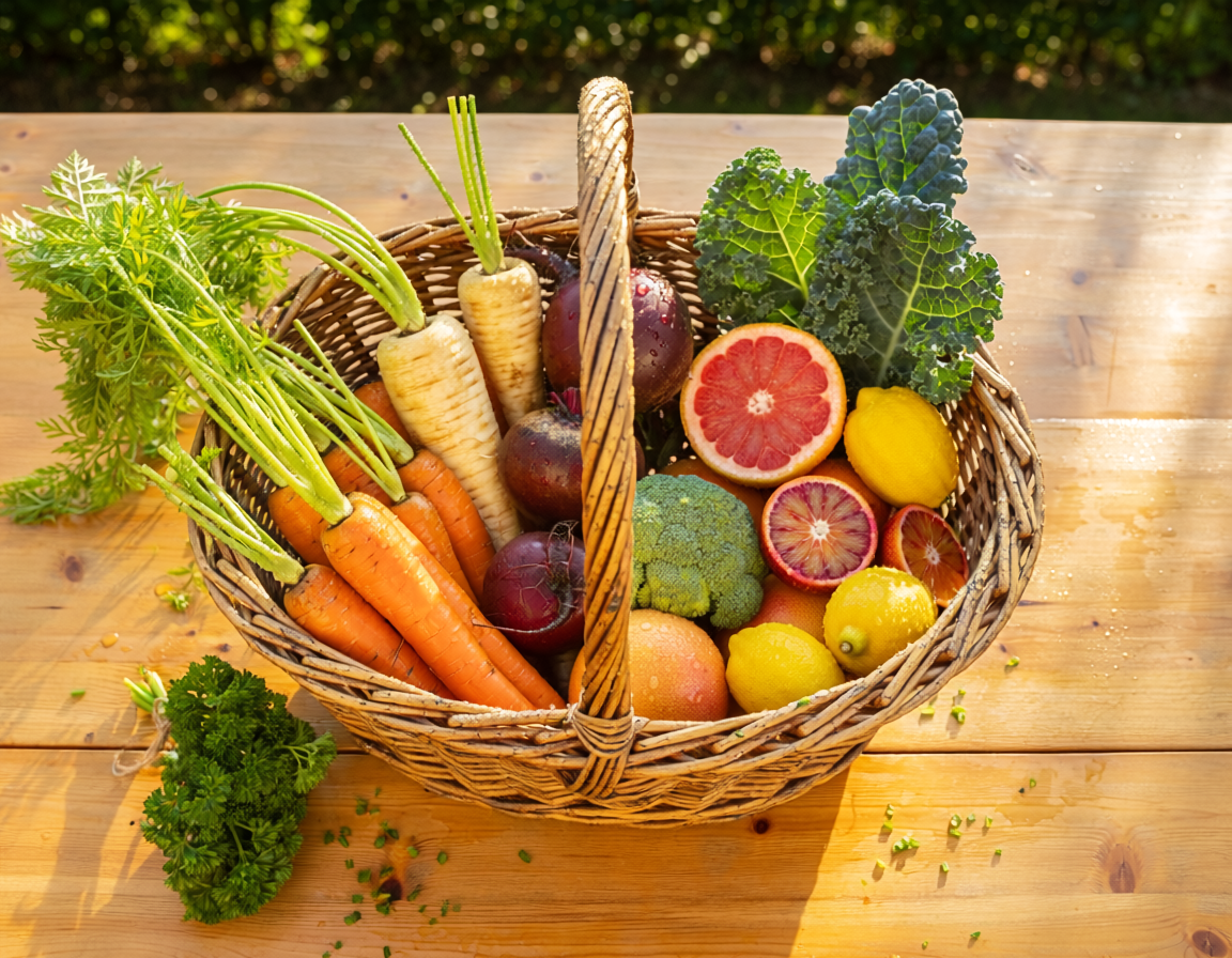 Panier rempli de fruits et légumes de Mars
