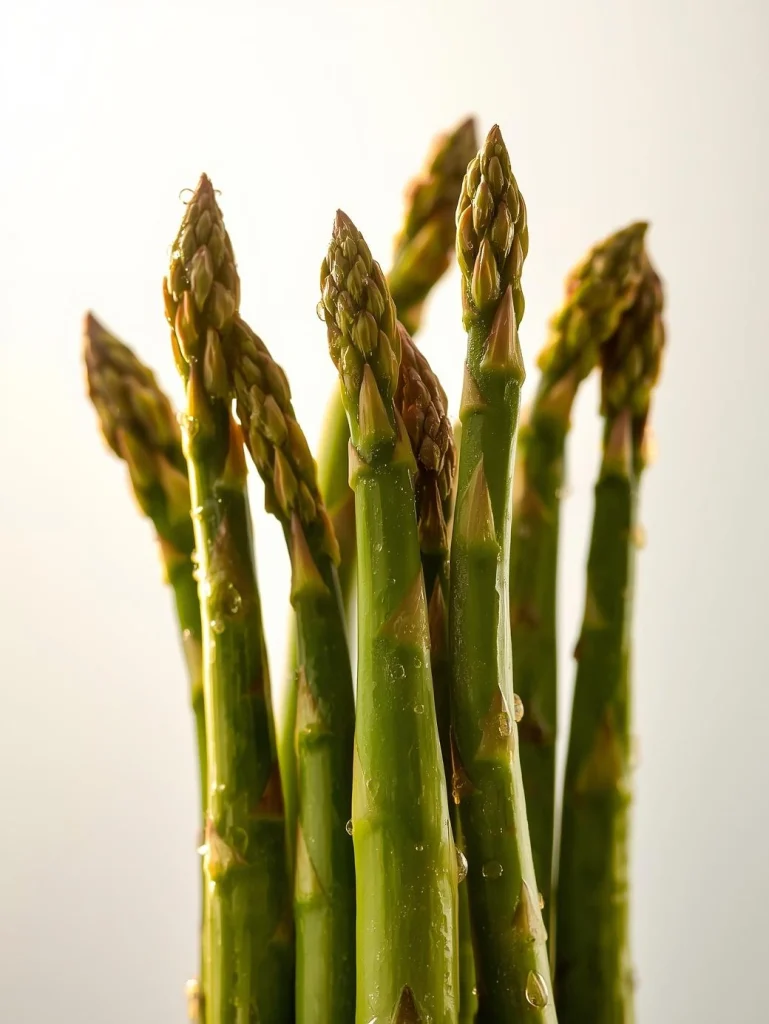 Gros plan sur des asperges vertes fraîches, stars des légumes d'avril